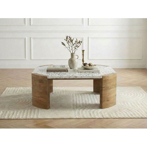 BOBOCHIC - Table basse carrée 85 cm TORVI plateau terrazzo et pieds bois massif de manguier