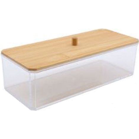 Cleafe - Contenitore Organizer Per Cosmetici Portatrucchi Trasparente Con Coperchio In Legno 10828 - (1/5)