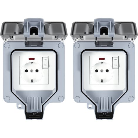 Randaco 2X Prise étanche extérieure IP65 avec interrupteur, boîtier mural en saillie, 16A 250V, prise de courant pour jardin, balcon, garage et salle de bain (1/5)