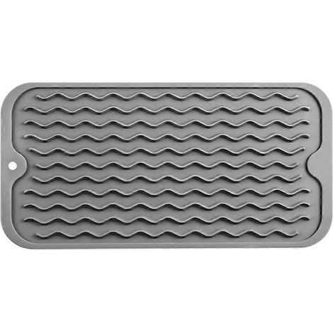 Tapis d'égouttage multifonctionnel, facile à nettoyer, écologique, fabriqué en silicone résistant à la chaleur, compatible avec les plans de travail de cuisine, gris AA. (1/5)