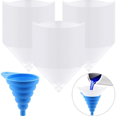 Lot de 101 filtres à peinture coniques de 100 microns avec entonnoir en silicone bleu, pointe de filtre jetable en forme de cône en maille de nylon pour automobile, pistolets pulvérisateurs, (1/5)