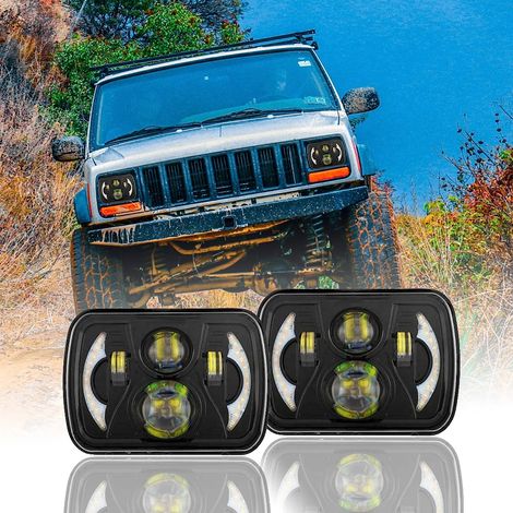 Phare LED 7 pouces 7x6 5x7 voiture avec faisceau haut/bas DRL clignotant IP67 étanche rectangulaire de remplacement pour Jeep Ford Chevrolet GMC, paquet de 2