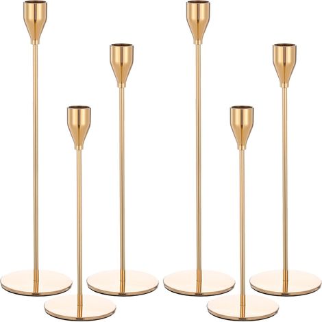 Lot 6 bougeoirs dorés 33/29/24 cm bougies coniques 3/4" fête mariage (1/4)