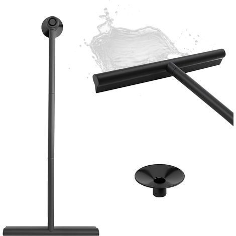 Raclette de Douche, Raclette de Sol Raclette de Fenêtre avec Ventouse, Raclette de Douche Réglable Noire avec Long Manche, Raclette à Vitres Raclette de Miroir, pour Douche, Salle de Bain, Fenêtre (1/5)