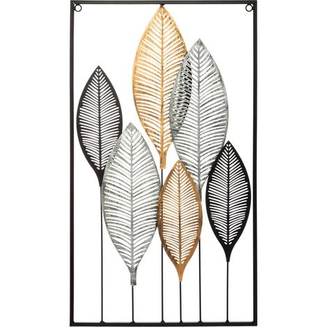 Atmosphera – Décoration murale en métal feuilles noires 37x65cm – Élément design moderne – Installation facile – Pour tous types de murs