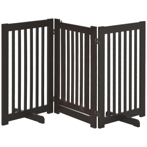Una porticina per cani autoportante, regolabile e pieghevole in legno marrone scuro offre una protezione sicura per la tua casa. (1/5)