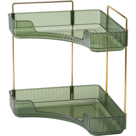 Rectangular Makeup Organizer: Countertop Storage, Large Capacity Makeup and Skincare Organizer, Cosmetic Shelf, Dressing Table Box (2 Tiers, Green-B) (1/5)