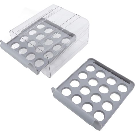 Boîte de Rangement Œufs Transparente Double Couche 32 Alvéoles Grande Capacité pour Réfrigérateur Gris