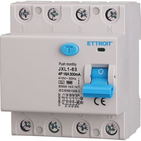 Disjoncteur différentiel pur ETTROIT 4P 16A 300mA 380V 6KA Courbe F - JX3416613