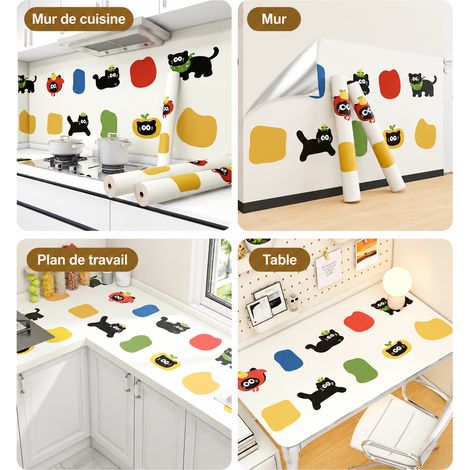 Papier peint adhésif mural chat noir coloré 60 cm de large 10 m autocollant décoratif chambre salon 1 kg – Livraison gratuite