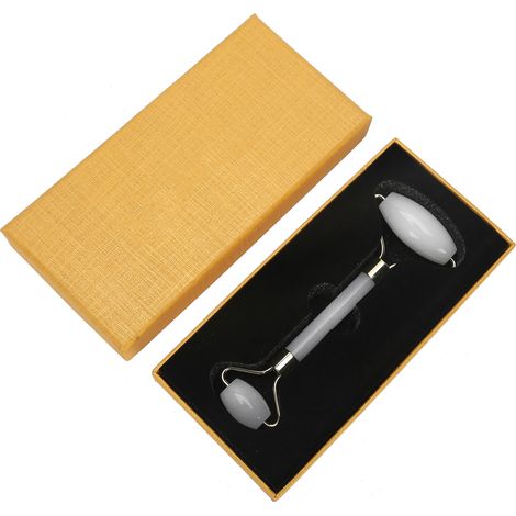 Rouleau de massage facial en jade blanc naturel, outil ergonomique anti-âge pour soin de la peau, accessoire de beauté à rouleau unique (1/5)