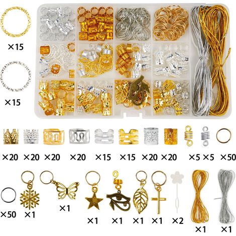 300 pièces Accessoires Cheveux DIY Perles Tresses Dreadlocks Bijoux Or Argent Pendentifs Mèches (1/5)