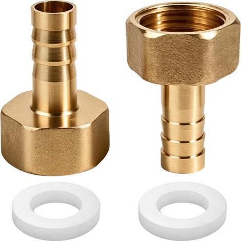 Lot de 2 douilles de tuyau en laiton - Filetage intérieur 1/2" x 10 mm - Raccord de tuyau 1/2" - Raccord de tuyau pour eau, gaz, air, adaptateur de tuyau, sanitaire, bricolage (1/5)