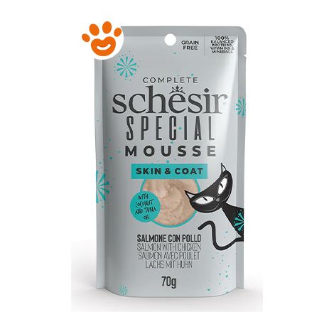 Schesir Cat Senior Special Mousse Skin &amp Coat Salmone con Pollo  - Schesir Cat Senior Special Mousse Skin &amp Coat Salmone con Pollo - Bustina Da 70 Gr