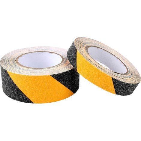 Bande Antidérapante Escalier Jaune et Noir 2pcs, Ruban Adhésif Résistant Pour Intérieur et Extérieur, Bande Antidérapante Adhésive Étanche Pour Nez de Marche Sols, 2,5cm x 10m + 5cm x 10m (1/5)