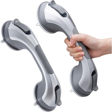 Succion Poignée Ventouse Lot de 2, 31 CM Douche Barre d'appui pour Baignoire, 110 KG Poignées de Sécurité pour Salle De Bain, Seniors, Personnes Âgées, Barre de Maintien Amovible, Argent (1/5)