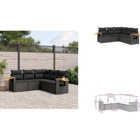 Salon de jardin 5 pcs avec coussins noir résine tressée - Ensemble Salon De Jardin - Canapé Extérieur - Meuble De Jardin - Rotin Synthétique - Résine Tressée (1/3)