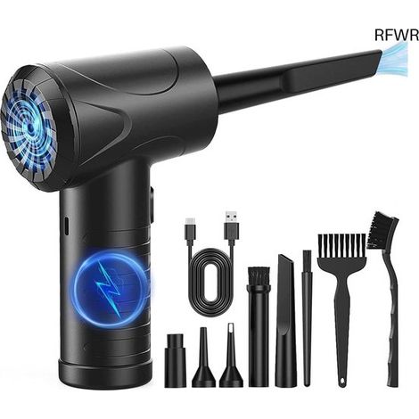 Soffiatore elettrico per foglie，Soffiatore d'aria per la polvere，Pulizia di elettrodomestici，3 velocità regolabili，Batteria da 6000 mAh，Nero (1/5)