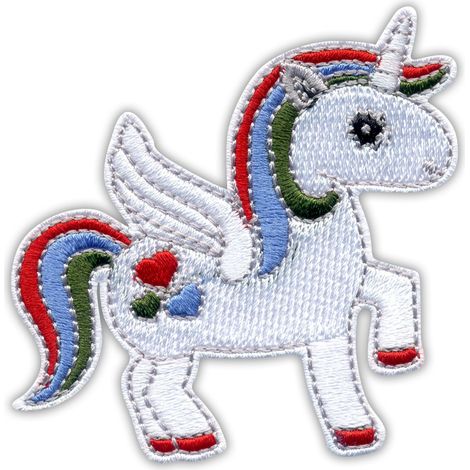 Aufnäher Regenbogeneinhorn mit Herzen – zum Aufbügeln / mit Heißsiegelrückseite – gestickter Aufnäher/Abzeichen/Emblem