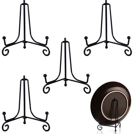 4 PCS Présentoirs En Fer Style Chevalet Pour Photos,Présentoir de Fer,Chevalet Support Presentoir Porte Assiette,Support Assiette Décoratif En Métal Noir,Chevalet Presentoir Cadre pour Plaque,Livre (1/5)