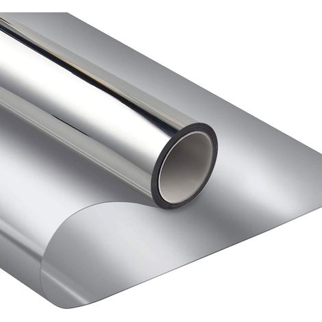 Film pour vitres effet miroir, autocollant, protection solaire, anti-UV, anti-chaleur, statique (Argent, 50 x 500 cm) Argent