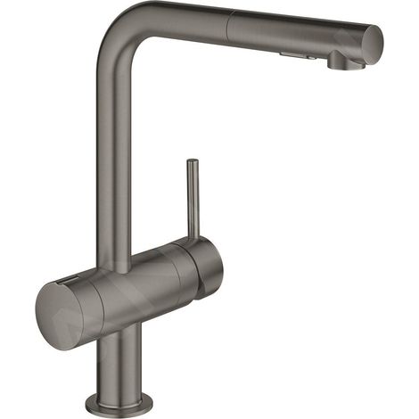 Grohe Minta - Mitigeur d’évier avec douchette extractible et vanne d’arrêt, Hard Graphite brossé 31558AL0 (1/4)