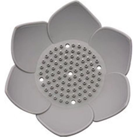 Porte-savon en silicone Lotus avec système d'évacuation automatique, plateau porte-savon en forme de fleur pour douche, salle de bain, évier de cuisine, comptoir et baignoire (gris) (1/5)