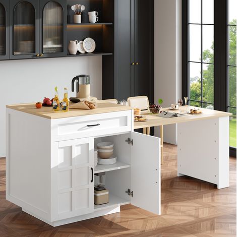 Mobile cucina estensibile con ripiano, 133-202 x 70 x 93,5 cm, MDF bianco HAVRYA (1/5)
