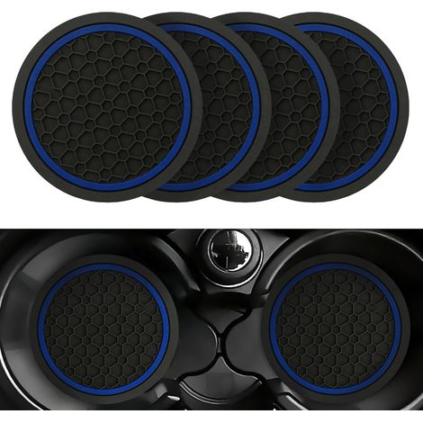 Lot de 4 sous-verres auto antidérapants, universels pour porte-gobelets, noir et bleu. (1/5)