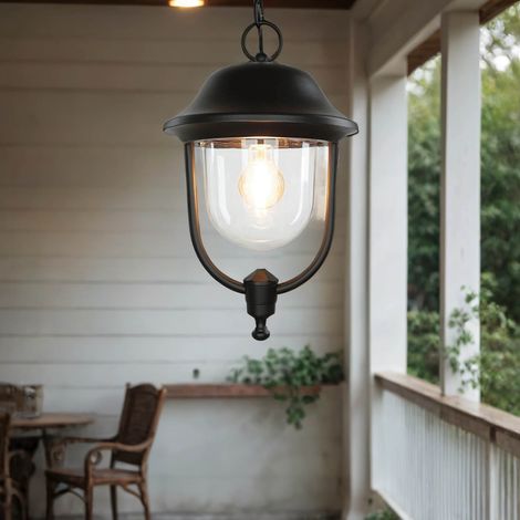 Hängelampe außen IP43 Schwarz Ø 25 cm Rustikal E27 Außenlampe Hof