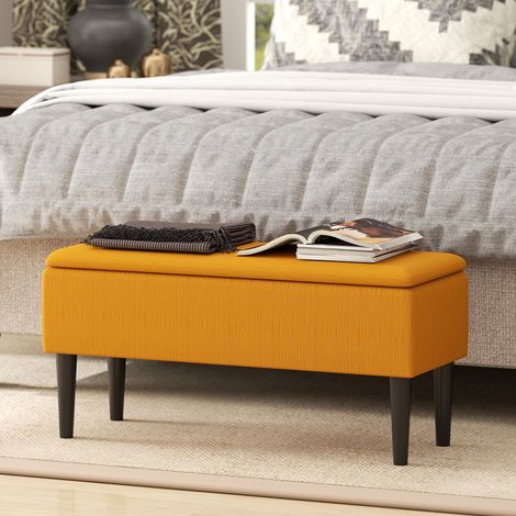 Banco de noche con compartimento de almacenamiento de 57 L, banco de almacenamiento de poliéster para dormitorio y recibidor, 95 x 38 x 45 cm, naranja (1/5)