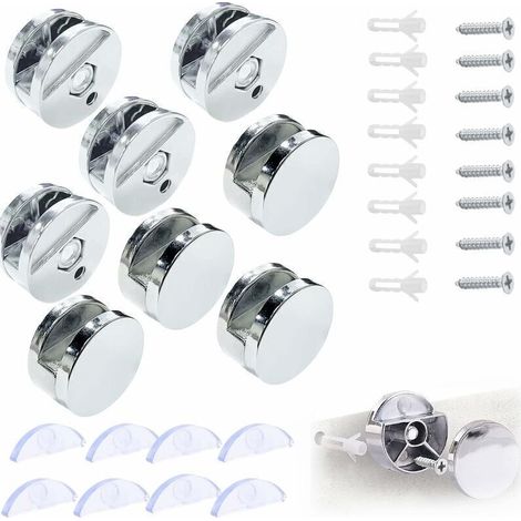 Wall Mount Mirror Bracket, Round Mirror Glass Clamp, Mirror Hanger, Mirror Fixing Brackets, for 3-5mm Mirrors with Glass Spacers, 8 Pieces (1/5)