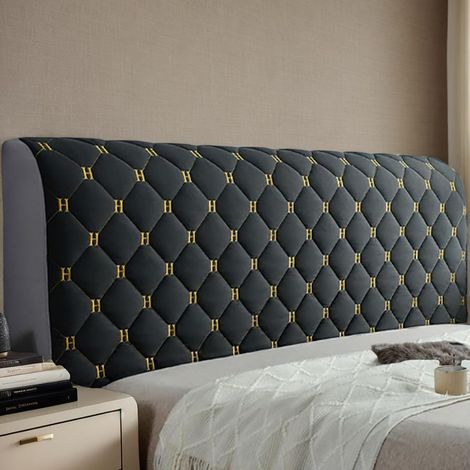 CCYKXA Thick Padded Headboard Cover, Stretchable, Washable, Dustproof, Full Cover for King Size, Single, Double Bed, Black, 160cm