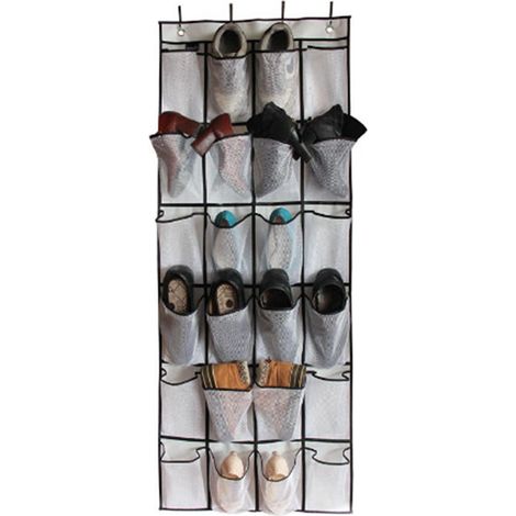 Organisateur de chaussures à suspendre à la porte, sac de rangement suspendu avec 24 poches en filet (1/5)