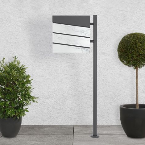 ECD Germany Buzón de Pie con Compartimento para Periódicos con Soporte Anatracita 120 cm, Moderno, Diseño de Mármol Blanco, Acero Inoxidable Recubierto en Polvo, Buzón de Correos para Cartas, Revistas (1/5)