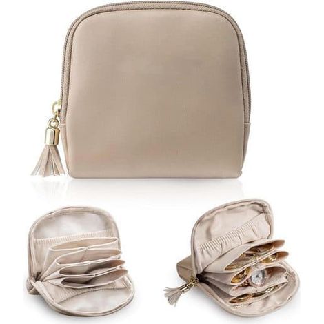 Boîte à bijoux, petit organisateur de voyage pour bijoux, sac à bijoux, pochette à bijoux - marron foncé (1/2)