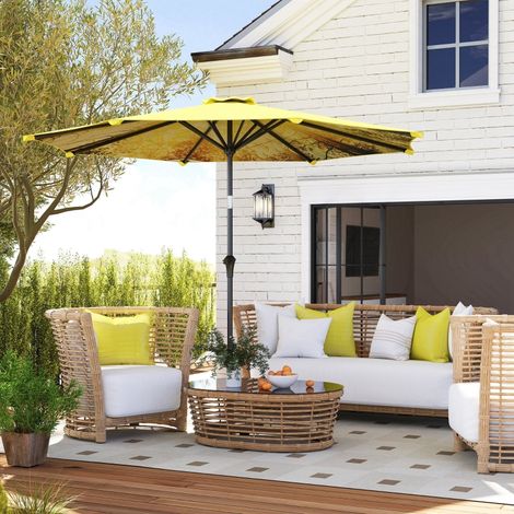 Parasol Ø300 cm,parasol à manivelle,parasol octogonal jaune sur balcon