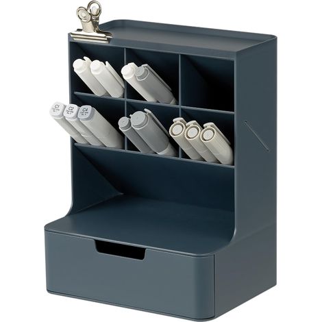 Organisateur de Bureau – 6 Compartiments Verticaux, Tiroir Complet – Porte-stylos Gain de Place, Rangement de Fournitures – Pour Bureau, École, Maquillage (Fabriqué en Corée, Bleu) (1/5)