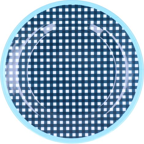 Assiette à Gâteau Imitation Porcelaine 9 Pouces - Plateau Réutilisable Léger pour Snacks et Fruits - Motif Quadrillage Bleu Foncé (1/5)