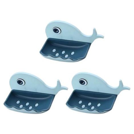 Jabonera sin perforación, jabonera de dibujos animados, baño, gimnasio, barra escolar, indispensable para lavarse y ducharse, plástico de doble capa con filtro extraíble (azul), paquete de 3 (1/4)