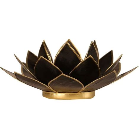 Porte Bougie Fleur de Lotus noir et or (1/2)