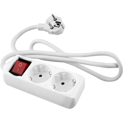 Multiprise Blanche à 2 Prises avec Interrupteur, 5 m, 3G, 1,5 mm², Parfaite pour connecter en Toute sécurité et efficacement Vos appareils à la Maison ou au Bureau.