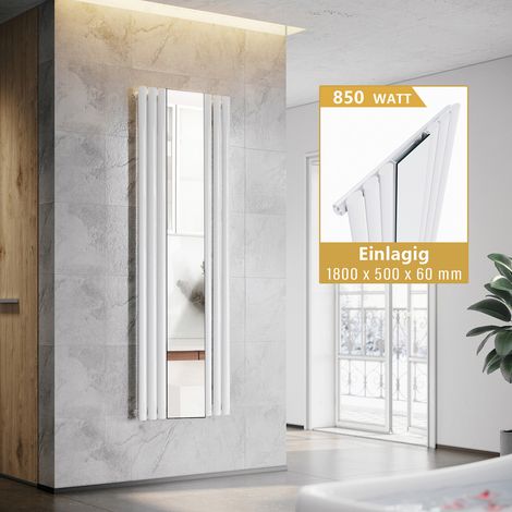 ELEGANT Design Heizkörper wohnzimmer Vertikal mit Spiegel Röhrenheizkörper Einlagig Paneelheizkörper Weiß mit Antrazit Multiblock 1800x500mm