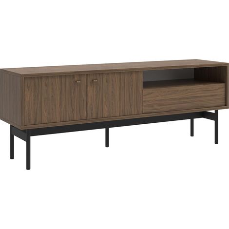 Meuble TV Debout sur Pieds Armoire De Télévision avec Tiroir Étagère Deux Portes 154 cm Noix Naturel (1/5)