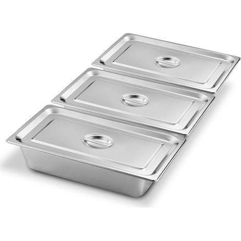 Lot De 3 Bac De Cuisson En Inox 1/3 Bac Inox 32,5x17,5x6,5cm Plat Rectangulaire Ensemble De Récipients En Acier Inoxydable Bols À Paner Avec Couvercle Récipient Gastronorme Pour Nourriture (1/5)
