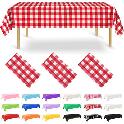 3er-Pack Einweg-Tischdecken, 137,2 x 274,3 cm, Gingham-Rot, rechteckige, wasserdichte Tischdecke für Garten-Hochzeitsfeiern, Verlobungsfeiern, Geburtstage, Dekorationen