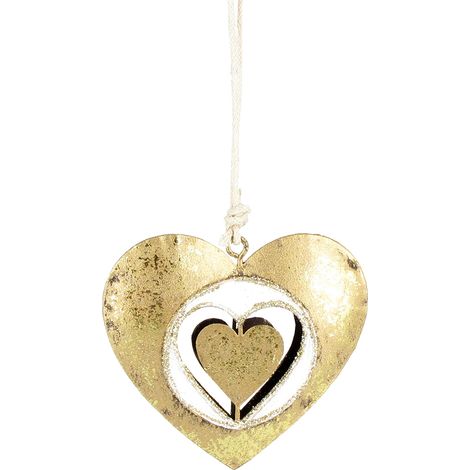 Decorazione per albero di Natale, cuore dorato, decorazione in metallo per albero di Natale