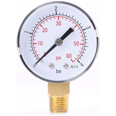 Manomètre miniature (1 pièce) pour carburant, air, huile ou eau, 0-4 bar / 0-60 psi, filetage NPT