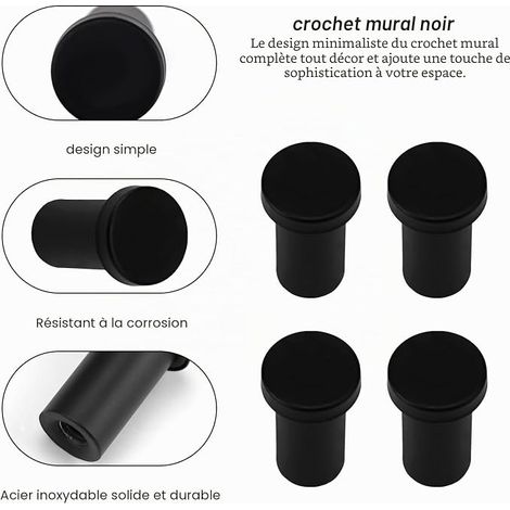 Stainless Steel Wall Hooks 36mm Round Wall Hooks Bathroom Towel Hooks Matte Black Finish Suitable for Kitchen Bathroom (1/4)