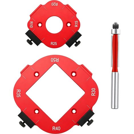 Lot de 2 gabarits de fraisage à bois pour défonceuse R10 R15 R20 R25 R30 R35 R40 R50 Radius Jig Router Templates Kit pour le travail du bois, gabarit de fraisage coins ronds avec fraise pour projets (1/5)